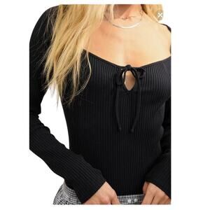 NEW American Eagle Aerie Black Bodysuit with Tie Detail at Neckline Size Medium